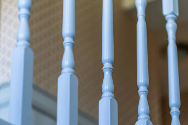istock Blurred Railings in Empty Hotel Hallway - Background Texture with Bright look 1134932079