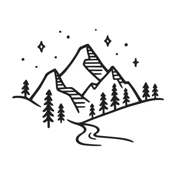 Vector illustration of Mountain landscape drawing
