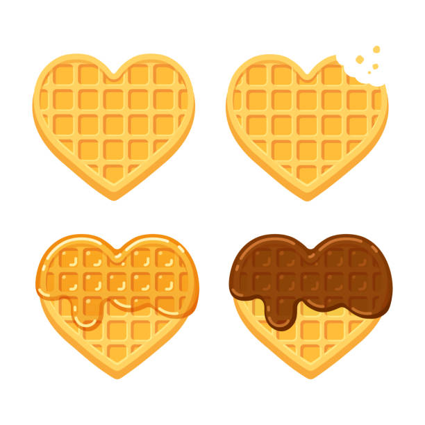 ilustraciones, imágenes clip art, dibujos animados e iconos de stock de gofres en forma de corazón - waffle belgian waffle belgian culture isolated