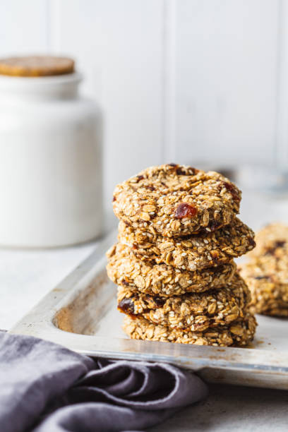 istock Stack of oatmeal cookies with dates. Healthy dessert concept. 1134939414
