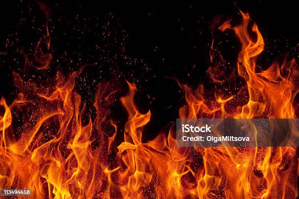 Fire Isolated Over Black Background Stock Photo - Download Image Now - Fire - Natural Phenomenon, Flame, Black Background