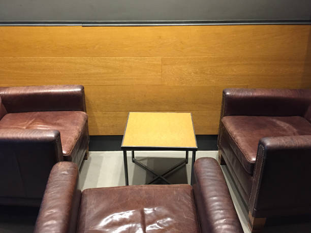 istock Indoor cafe decoration, empty leather seats and table 1134945281
