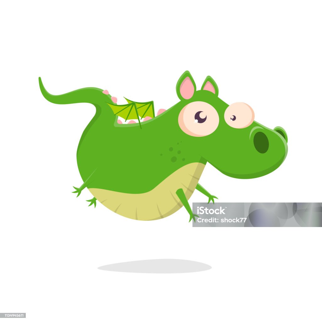 funny vector illustration of a green cartoon dragon Animal stock vector