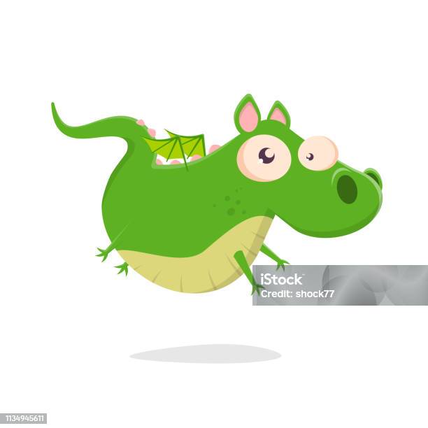 Funny Vector Illustration Of A Green Cartoon Dragon Stock Illustration - Download Image Now