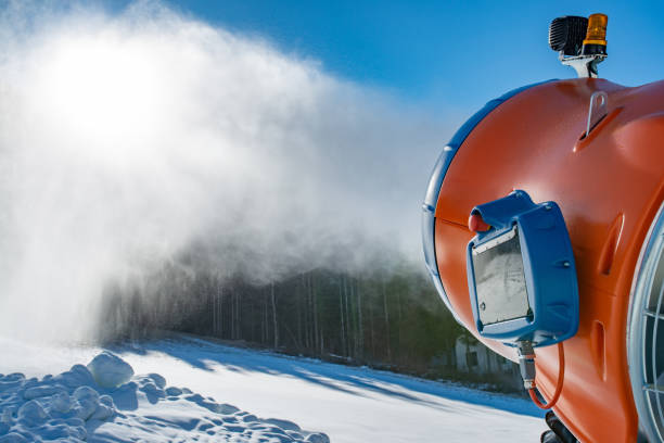 istock Close rear view of a snow machine adding artificial snow on a ski slope 1134948408