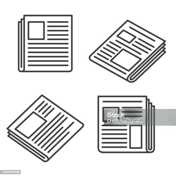 Vetores de Ícones Do Jornal Ajustados e mais imagens de Jornal - Jornal, Ícone de Computador, Meios de comunicação