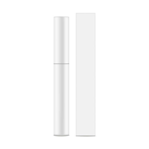 Eyeliner tube with box mockup isolated on white background Eyeliner tube with box mockup isolated on white background - front view. Vector illustration eyeliner brush stock illustrations