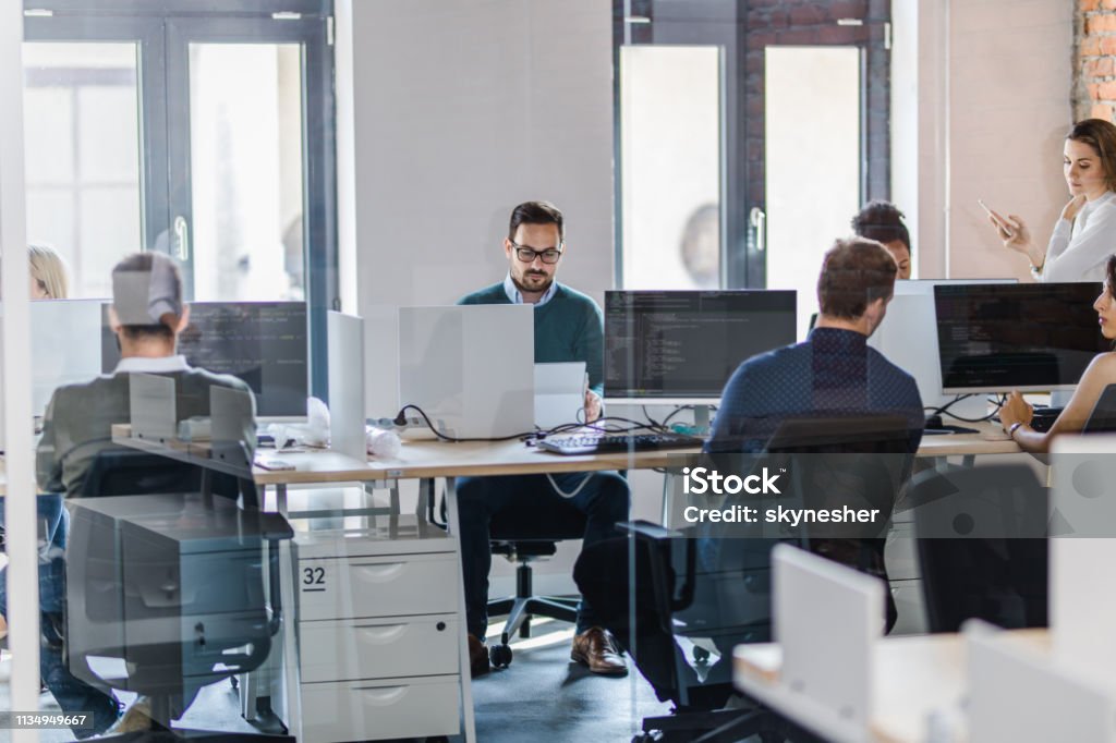 Computer Group Work Large Group Of Computer Programmers Working In The Office Stock Photo ...