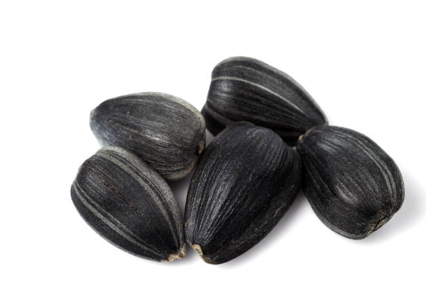 istock Few black sunflower seeds close up. 1134949827