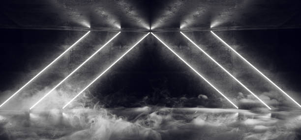istock Smoke Sci Fi Futuristic Background Neon Modern Elegant White Glowing Tubes Cyberpunk Empty Room Hall Tunnel Corridor Grunge Reflective Concrete Pattern 3D Rendering 1134956426