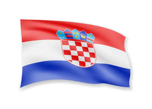 Vector illustration of Waving Croatia flag on white. Flag in the wind.