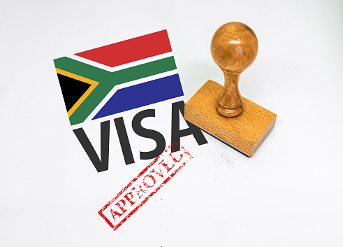 South Africa Visa Approved with Rubber Stamp and flag