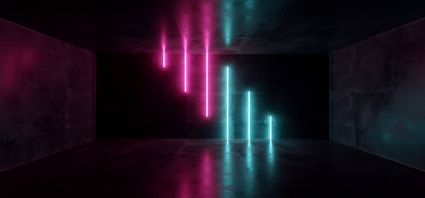 istock Sci Fi Neon Background Cyberpunk Futuristic Luminous  Psychedelic Triangle Shaped Purple Pink Blue Ultraviolet Club Dance Stage Lights Grunge Concrete Dark 3D Rendering 1134960009