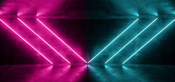 istock Sci Fi Neon Background Cyberpunk Futuristic Luminous  Psychedelic Triangle Shaped Purple Pink Blue Ultraviolet Club Dance Stage Lights Grunge Concrete Dark 3D Rendering 1134960455