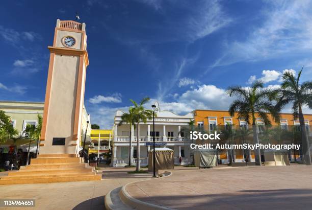 Plaza Del Sol Town Square Tower Clock San Miguel Cozumel Mexico Stock Photo - Download Image Now