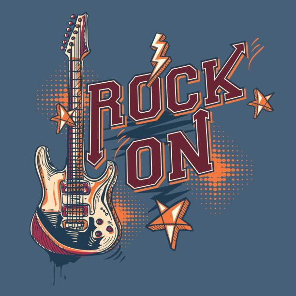 ilustrações de stock, clip art, desenhos animados e ícones de rock on - music design with electric guitar - guitar electric guitar modern rock metal