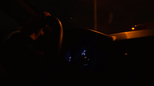 Night car driving, Hands on the wheel, dashboard