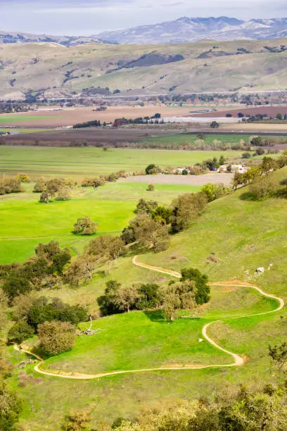 View towards the valley from Coyote Valley Open Space Preserve, Morgan Hill, south San Francisco bay area, California