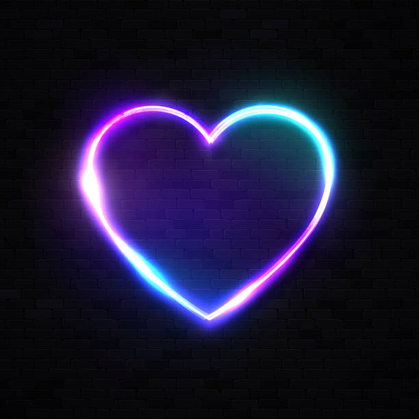 Neon 80s Style Heart Background On Black Brick Wall Bright Electric  Technology Frame Romantic Love Logo Concept Blank Text Space Illuminated  Signboard On Dark Backdrop Color Vector Illustration Stock Illustration -  Download