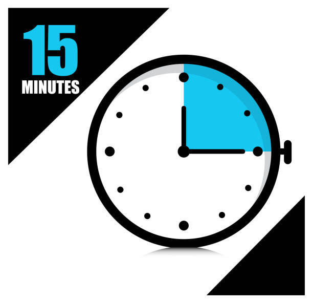 ilustraciones, imágenes clip art, dibujos animados e iconos de stock de quince minutos en el cronómetro. ilustración vectorial - min