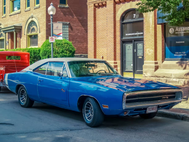 1970 Dodge Charger R/T Moncton, New Brunswick, Canada - July 11, 2014:  1970 Dodge Charger muscle car parked in downtown area of Moncton during 2014 Atlantic Nationals Automotive Extravaganza. dodge charger stock pictures, royalty-free photos & images