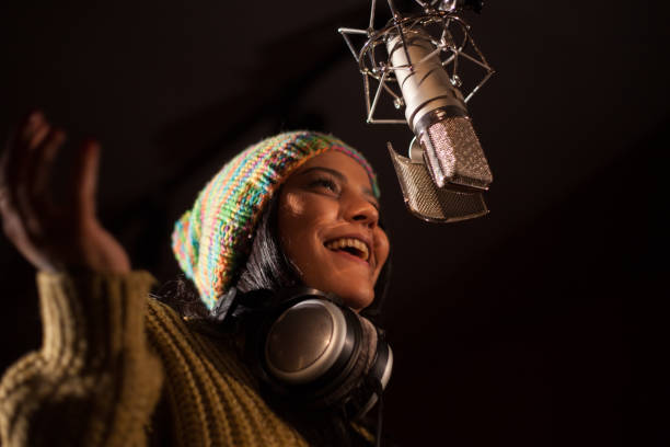 istock Recording song at music studio 1134981010