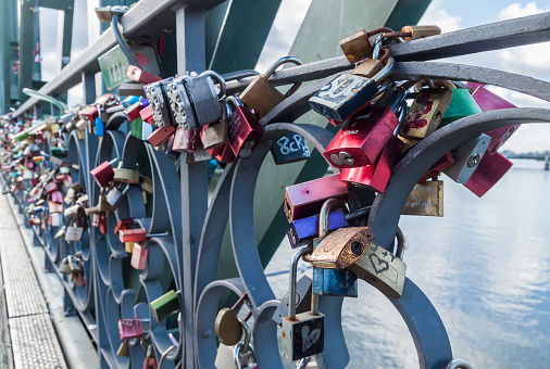 A huge amount of Love locks on the iron bridge in Frankfurt am Main