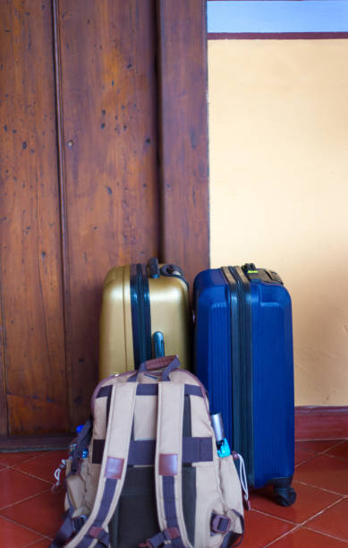 On Vacation: Wheeled Suitcases and Backpack Near Door