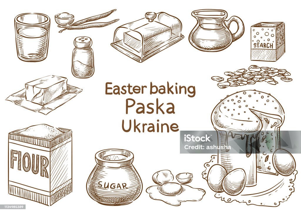 Easter baking. Paska. Ukraine. Vector sketch Butter stock vector