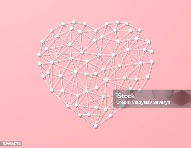 Heart Twist With Thread With Pearl Beads Symbol Of Love Connection Abstract Illustration Bright Delicate Pastel Colors Light Pink Background Stock Illustration - Download Image Now