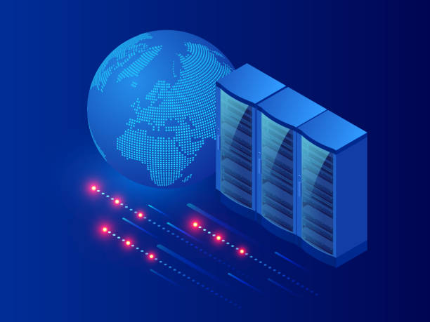 Isometric modern Server Room, Cybersecurity Infrastructure, Big Data storage and Cloud Computing technology concept. Isometric modern Server Room, Cybersecurity Infrastructure, Big Data storage and Cloud Computing technology concept. Vector illustration dedication stock illustrations