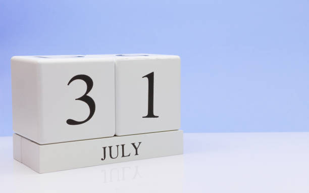 July 31st. Day 31 of month, daily calendar on white table with reflection, with light blue background. Summer time, empty space for text July 31st. Day 31 of month, daily calendar on white table with reflection, with light blue background. Summer time, empty space for text 490 stock pictures, royalty-free photos & images