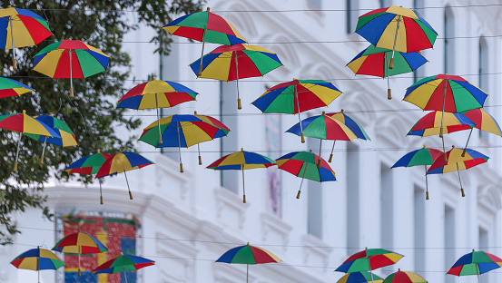 Recife, Pernambuco, Brazil: February 28, 2019:Hanging umbrellas in Recife downtown