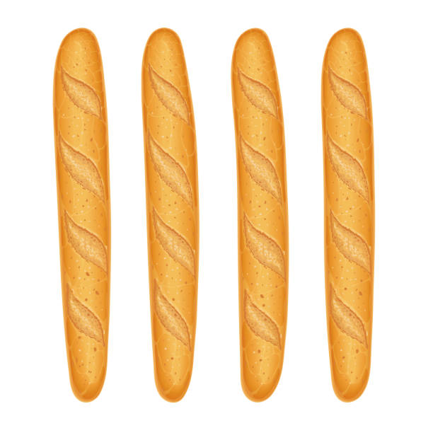 fransız baget ekmeği. taze pişirme. lezzetli yemek seti. vektör illustration. - baguette stock illustrations