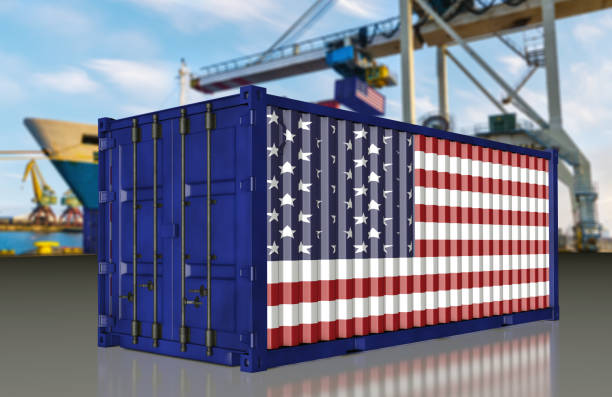 istock container in US national colors at the port 1134990266