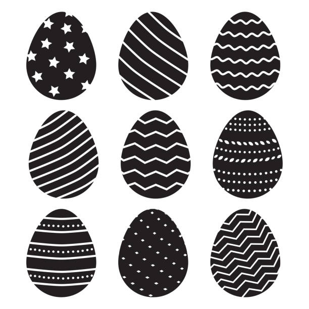 ilustraciones, imágenes clip art, dibujos animados e iconos de stock de huevos negros de pascua. ilustración vectorial - easter egg paint black and white drawing