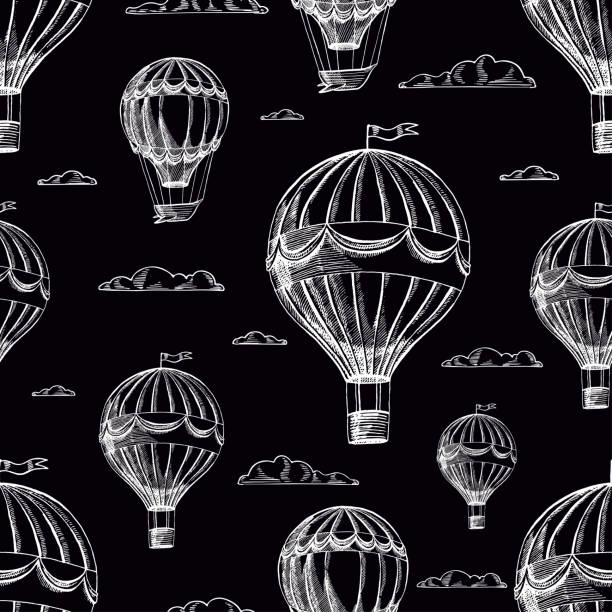 beautiful retro seamless background of airships flying to cloudy sky