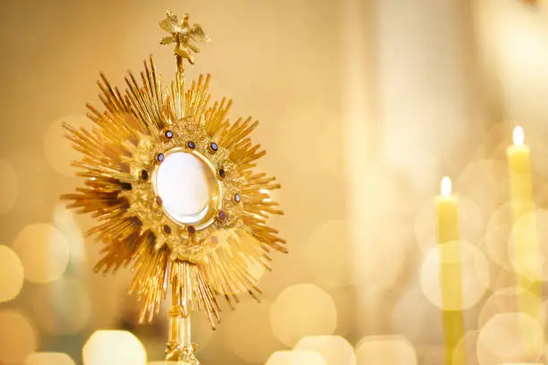 Ostensory for worship at a Catholic church ceremony - Adoration to the Blessed Sacrament - Catholic Church - Eucharistic Holy Hour