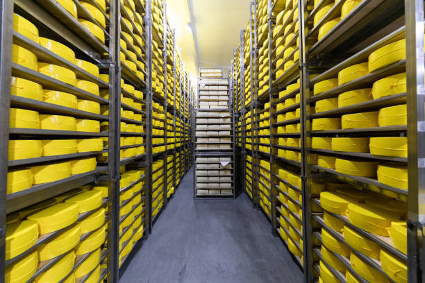 istock shelves with cheese at a cheese warehouse 1134998321