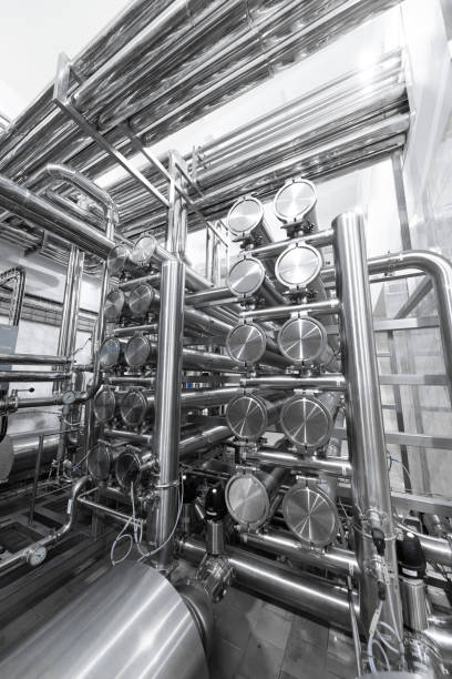istock Chrome pipes close-up. Industrial background 1134998423