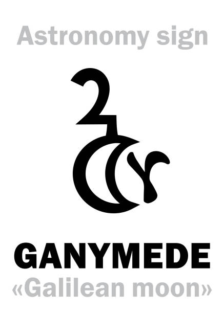 illustrations, cliparts, dessins animés et icônes de astrologie alphabet: ganymede («galilean moon iii»), l'un des quatre grands satellites de jupiter. signe de caractère hiéroglyphique (symbole astronomique). - pollen forecast