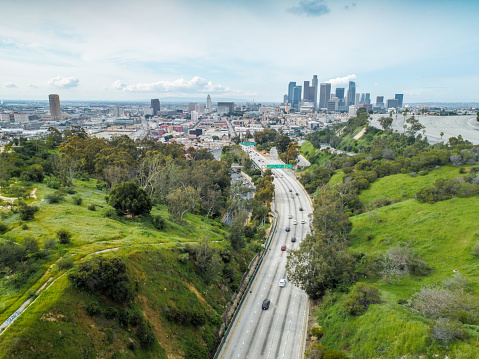 Panoramic Cityscape of Pasadena Freeway and Los Angeles Skyline