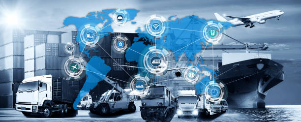 istock World map with logistic network distribution on background. Logistic and transport concept in front Logistics Industrial Container Cargo freight ship for Concept of fast or instant shipping, Online goods orders worldwide 1135002731