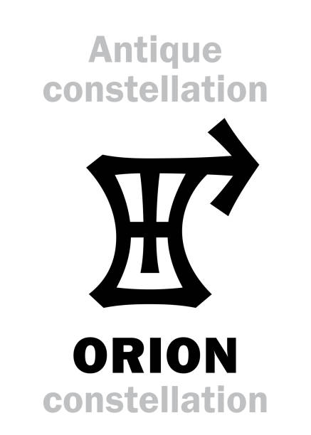 Astrology Alphabet: ORION (The Divine Hunter / The Giant Warrior), one of the three Ancient pre-historical Neolithic constellations. Hieroglyphic character sign (Logo symbol). Astrology Alphabet: ORION (The Divine Hunter / The Giant Warrior), one of the three Ancient pre-historical Neolithic constellations. Hieroglyphic character sign (Logo symbol). orion mythology stock illustrations