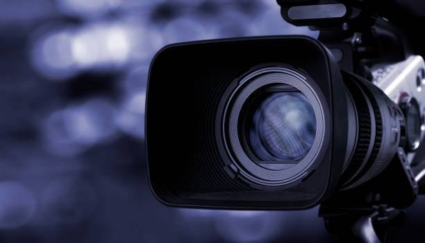 lente de la cámara con reflejos de lense. - industria televisiva fotos fotografías e imágenes de stock