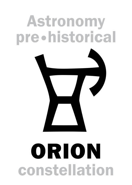 Astrology Alphabet: ORION (The Divine Giant Hunter), one of the three Ancient pre-historical Neolithic constellations. Hieroglyphic character sign (Logo symbol). Astrology Alphabet: ORION (The Divine Giant Hunter), one of the three Ancient pre-historical Neolithic constellations. Hieroglyphic character sign (Logo symbol). orion mythology stock illustrations