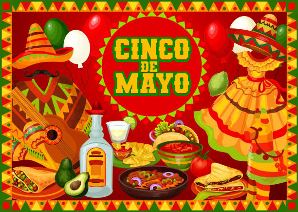 ilustrações, clipart, desenhos animados e ícones de partido mexicano cinco de mayo celebrações do partido - pepper chili pepper frame food