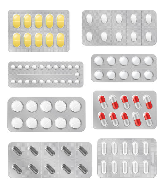 의료 환 약 캡슐 및 정제를 가진 물집 - pharmacy medicine narcotic nutritional supplement stock illustrations