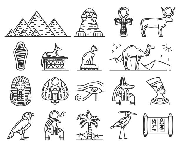 illustrations, cliparts, dessins animés et icônes de dieux de l'egypte ancienne, symboles de voyage et de religion - isis