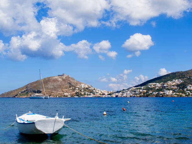 Small boat in bay of Gourna Source, Leros